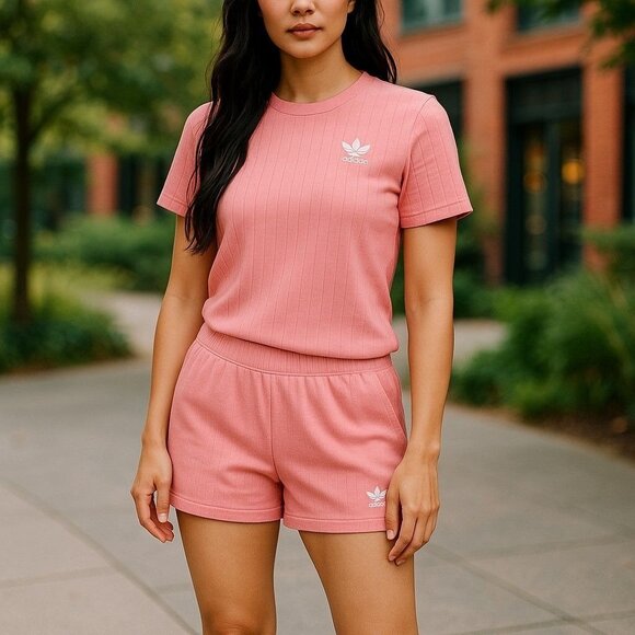Adidas Ribbed 2PC Track Suite Semi Pink Spark Women's Size M - Picture 1 of 9